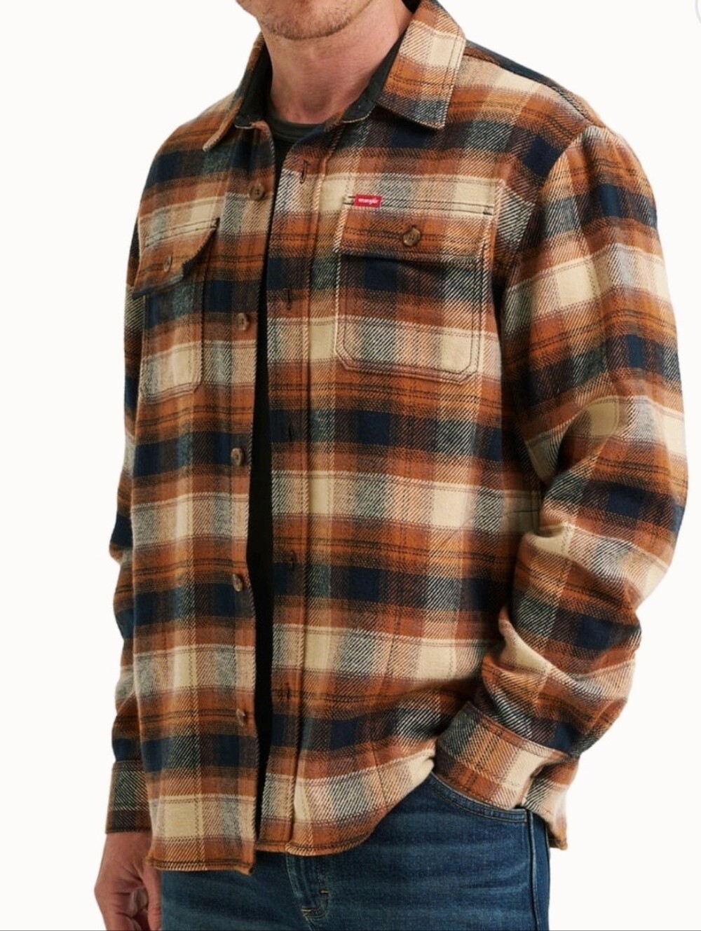 New Wrangler Men's 3XL Fleece Shirt Jacket Button-Front Plaid 2 front pockets